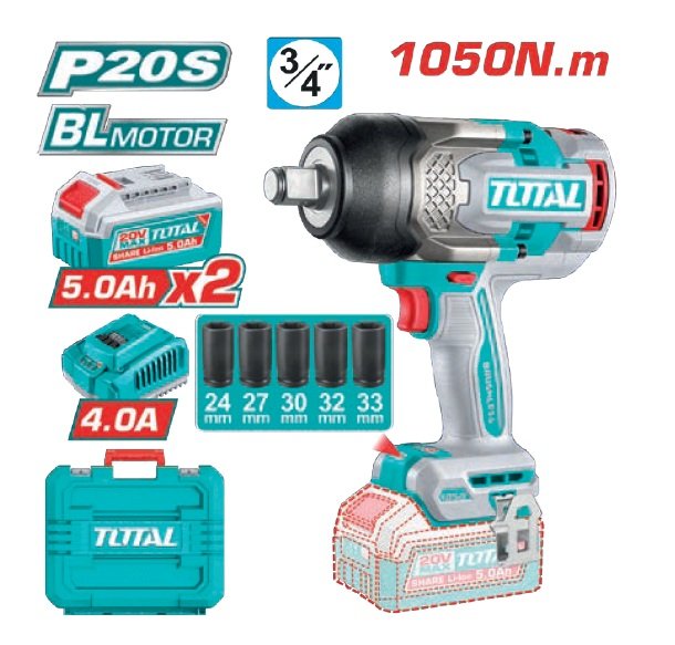 LLAVE IMPACTO 3/4 20V 5AH BRUSHLESS 1050NM TOTAL C/MALETIN